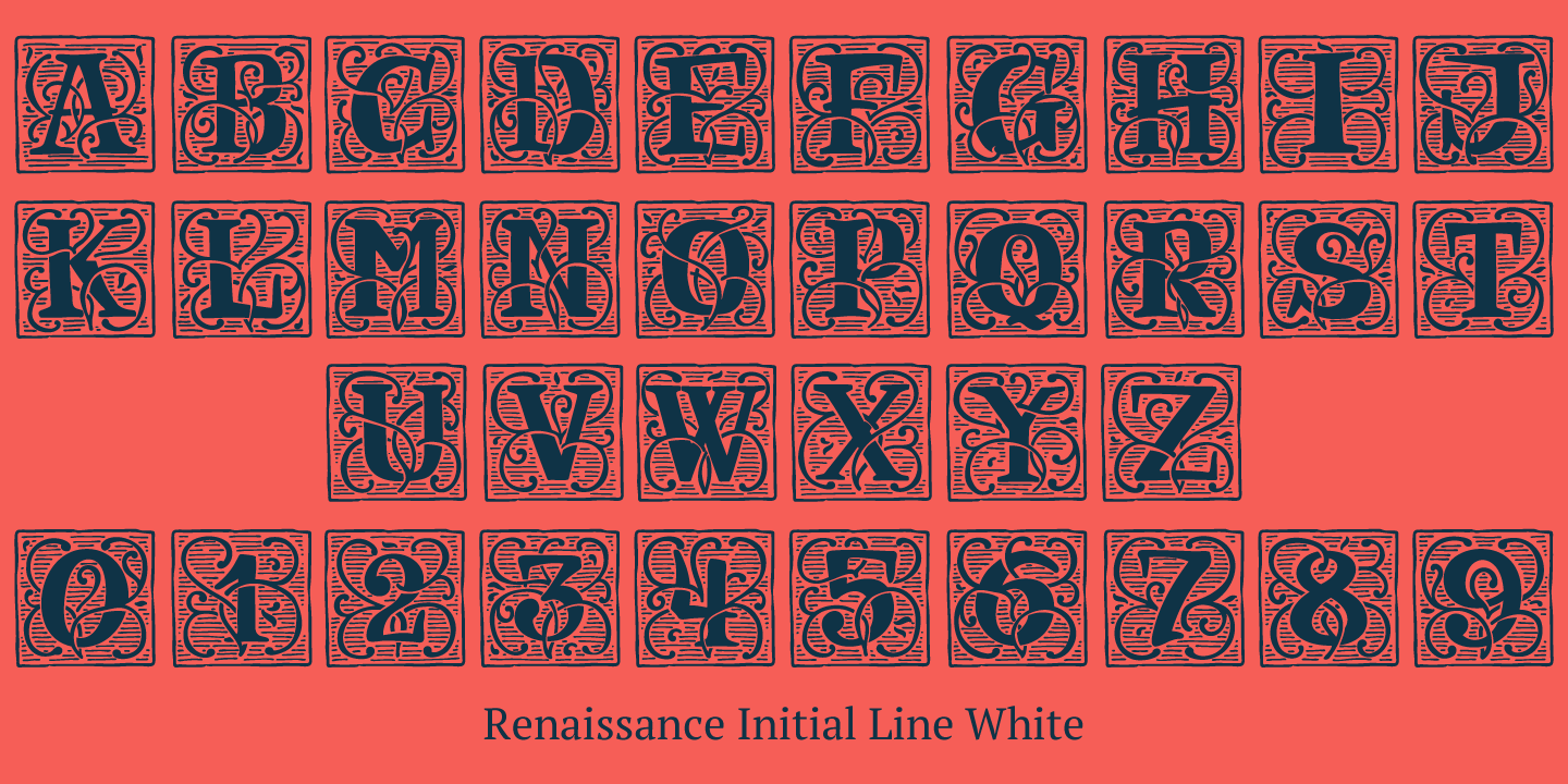 Przykład czcionki Renaissance Initial Dots White